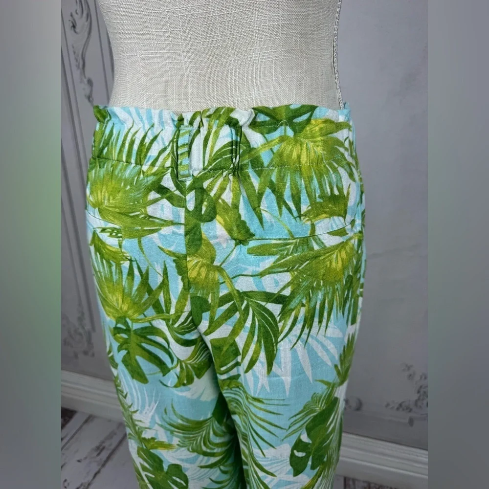 Paradise Palms Petite Casual Printed Linen Blend Beachwear Capri Pants - Picture 6 of 13